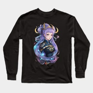 Stellar Healer: Radiant AI Anime Character Art in Ophiuchus Long Sleeve T-Shirt